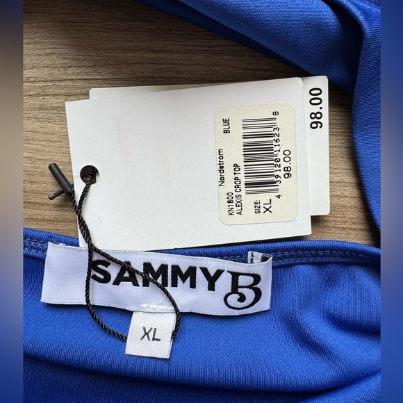SammyB ALEXIS LONG SLV CROP TOP Blue Sz XL Open back NWT - Picture 11 of 11